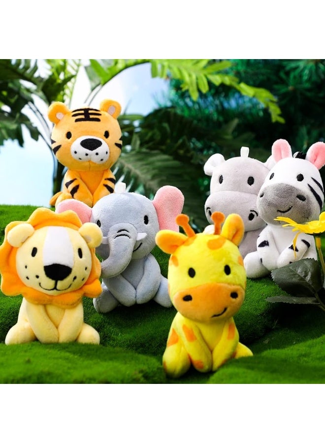 6 Pcs Mini Stuffed Forest Animals Jungle Bulk Plush Animal Toys 4 Inch Cute Plush Elephant Lion Giraffe for Baby Shower Christmas Birthday Gift Stuffer Animal Themed Party Decoration