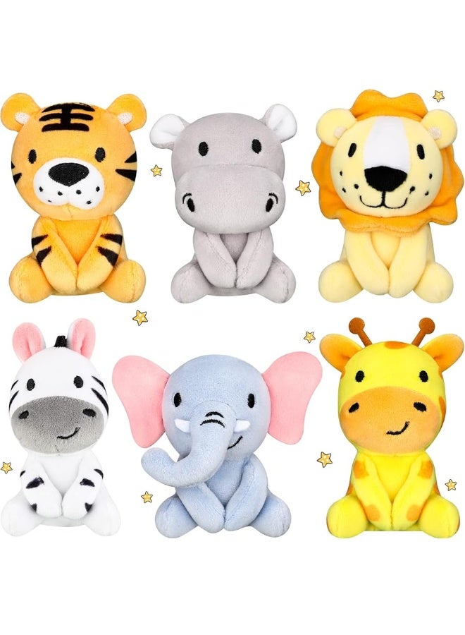 6 Pcs Mini Stuffed Forest Animals Jungle Bulk Plush Animal Toys 4 Inch Cute Plush Elephant Lion Giraffe for Baby Shower Christmas Birthday Gift Stuffer Animal Themed Party Decoration