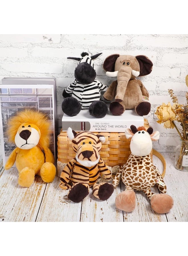 5 Pieces Safari Stuffed Animals Toy Set Includes Lions Tigers Elephants Zebras and Giraffes 118 inch Wild Animals Soft Realistic Jungle Animals Toys for Boys Girls Adults