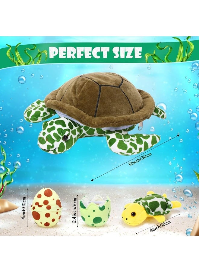 Aoriher 6 Pieces Plush Turtle Set 12 Inch Stuffed Sea Turtle Mom with 3 Little Plush Turtles and 2 Plush Turtle Eggs Soft Plush Stuffed Animal Toys Tortoise Hugging for Valentines Day Party Modern