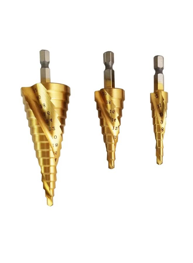 Spiral Grooved Step Drill Bit Set Gold 11.3x2.8x4.8cm