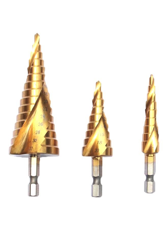 Spiral Grooved Step Drill Bit Set Gold 11.3x2.8x4.8cm