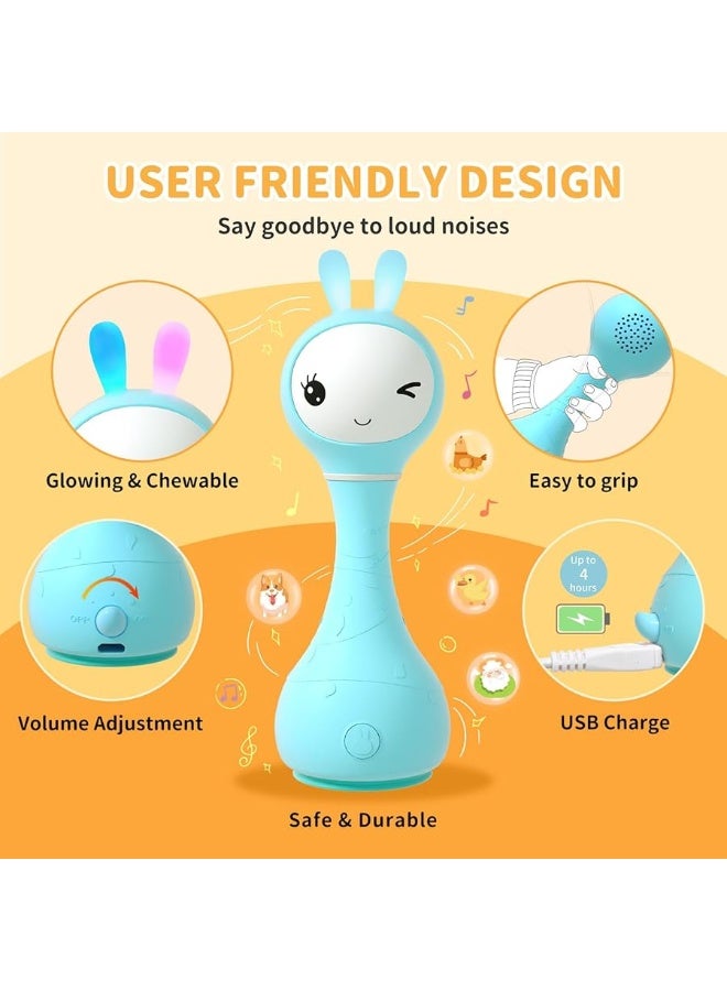 alilo Smart Bunny Baby Rattle Musical Light Up Toys, Infants Newborns Baby Toys 0-3-6-12-18-24 Months,1 Year Old Baby Gifts, 4 Music Modes and Color Recognition Function with 9 Color Card