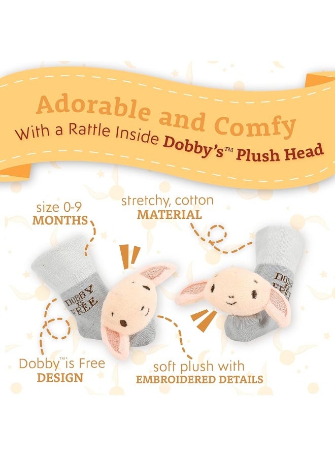 Kids Preferred Harry Potter Dobby Baby Infant Rattle Socks with Dobby Plush Rattle and Dobby is Free - Soft Baby Sock Feet Rattles Encourage Leaning Development Newborn to 9 Months