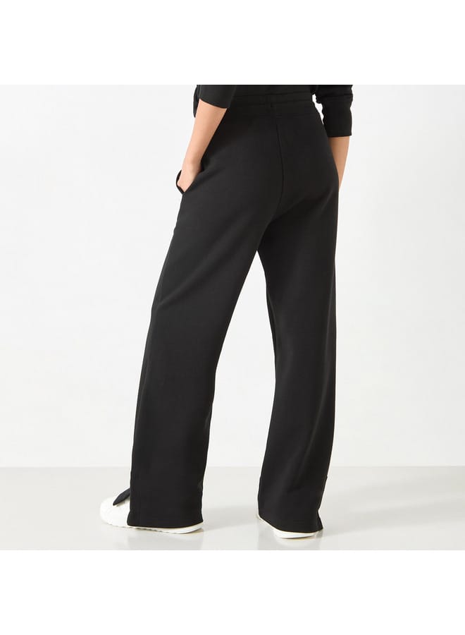 Kappa Solid Wide Leg Track Pants with Drawstring Closure and Pockets