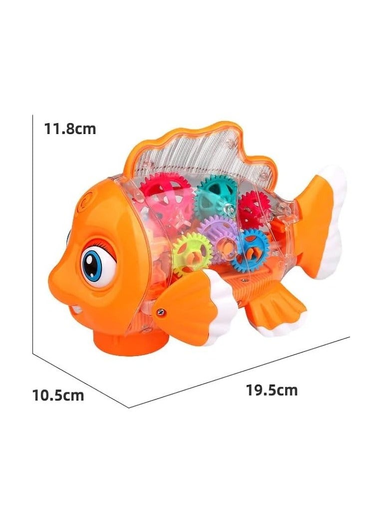 Toy Land Multicolor Kid's Transparent Gear Fish Toy with 3D Light and Music Electric Musical Early Educational Fish Toy with Colorful Lights