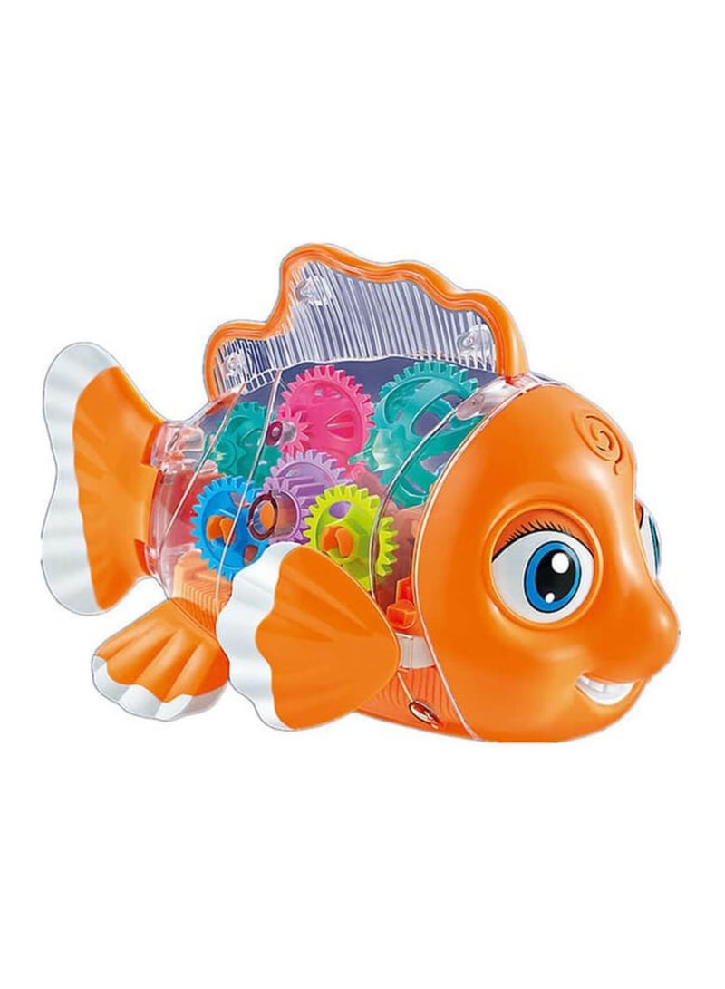 Toy Land Multicolor Kid's Transparent Gear Fish Toy with 3D Light and Music Electric Musical Early Educational Fish Toy with Colorful Lights