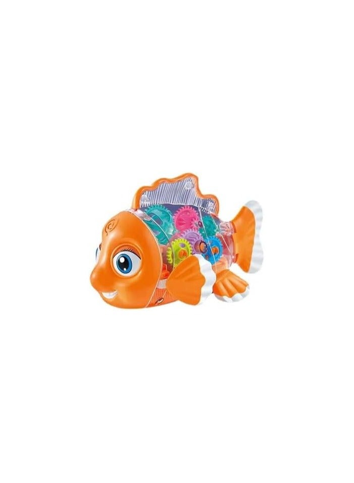 Toy Land Multicolor Kid's Transparent Gear Fish Toy with 3D Light and Music Electric Musical Early Educational Fish Toy with Colorful Lights