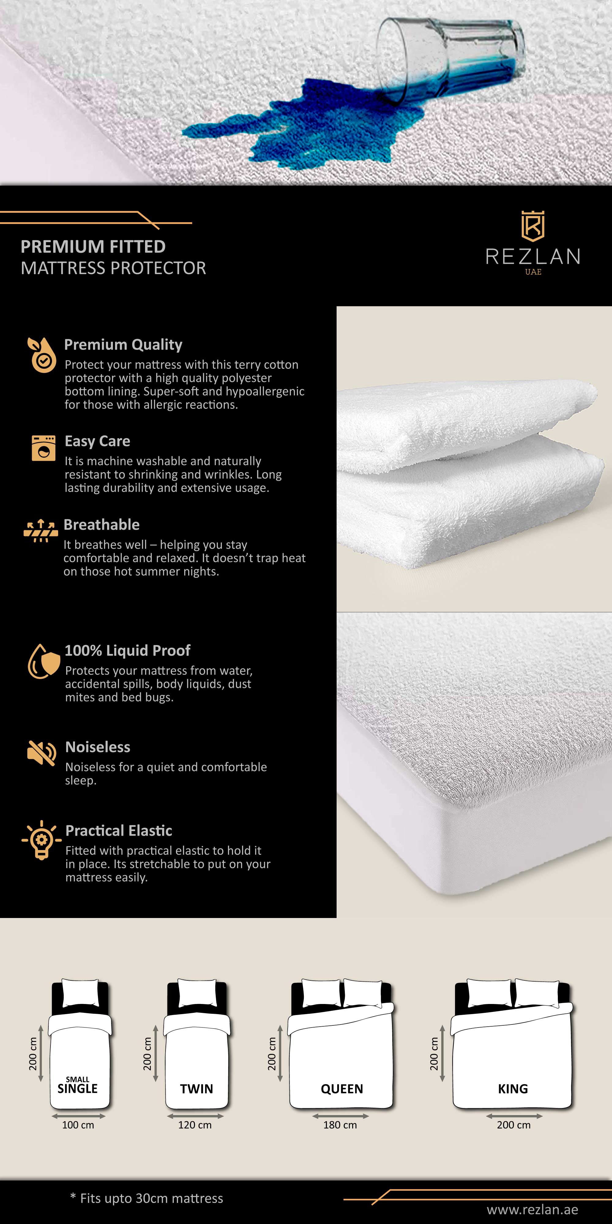 Premium Fitted Waterproof Mattress Protector Super Soft Breathable And Noiseless