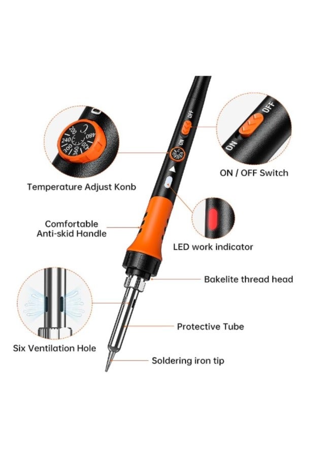 Soldering Iron Premium Kit, 60W Soldering Gun with Ceramic Heater, 12-in-1 Soldering Tool, Adjustable Temperature 200 to 450°C, Includes Soldering Iron Tip, Solder Wire, Pump and Paste