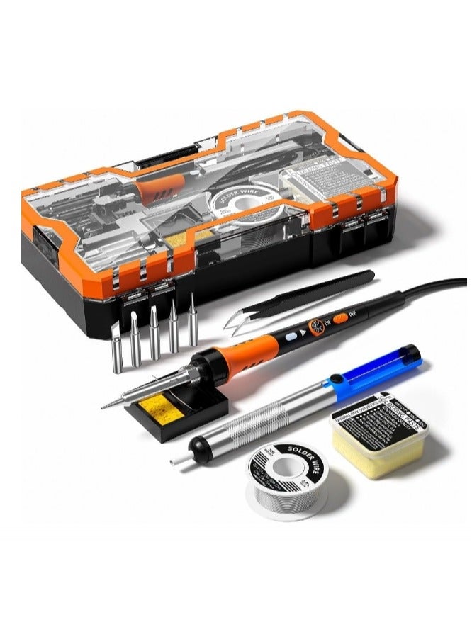 Soldering Iron Premium Kit, 60W Soldering Gun with Ceramic Heater, 12-in-1 Soldering Tool, Adjustable Temperature 200 to 450°C, Includes Soldering Iron Tip, Solder Wire, Pump and Paste