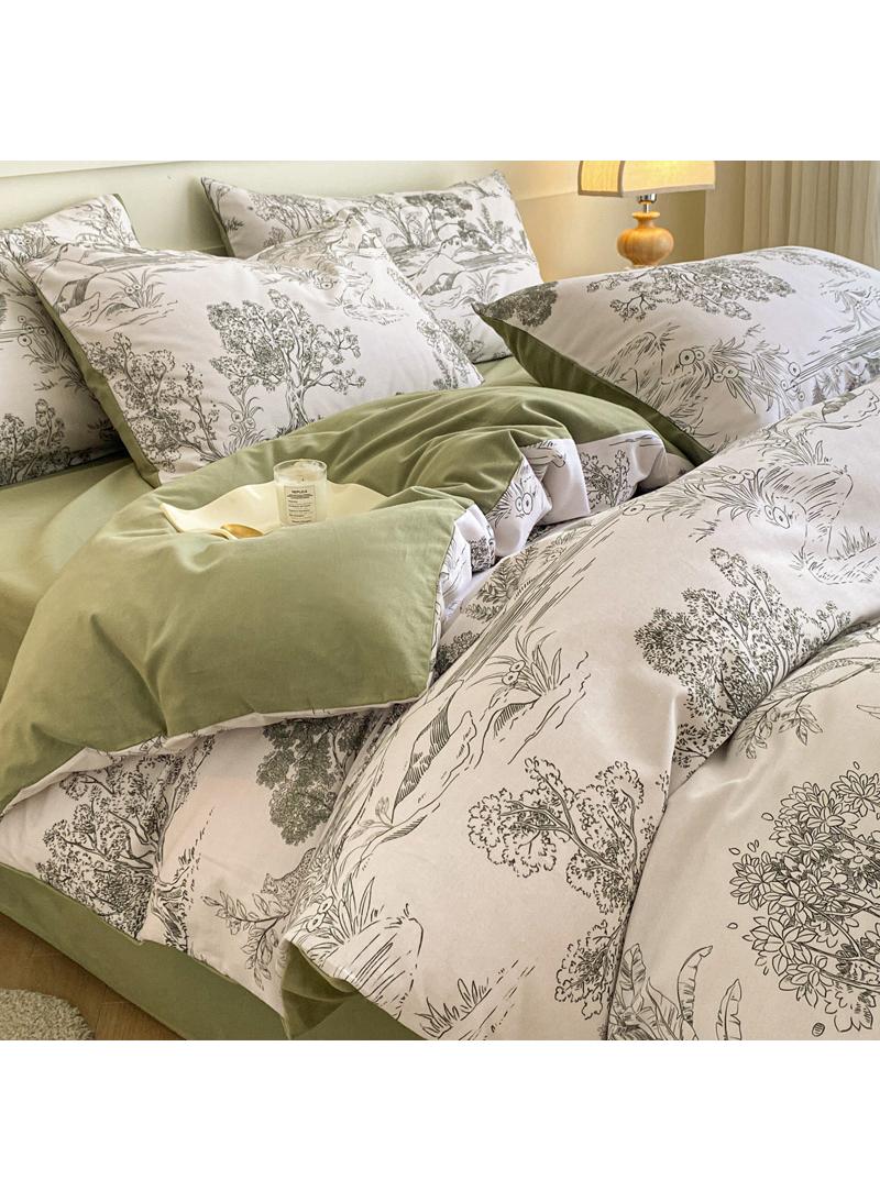 4 Pieces Cotton Comforter Sets Fits 1.5M /1.8M Double Size Bed Housewarming gift Birthday Gift