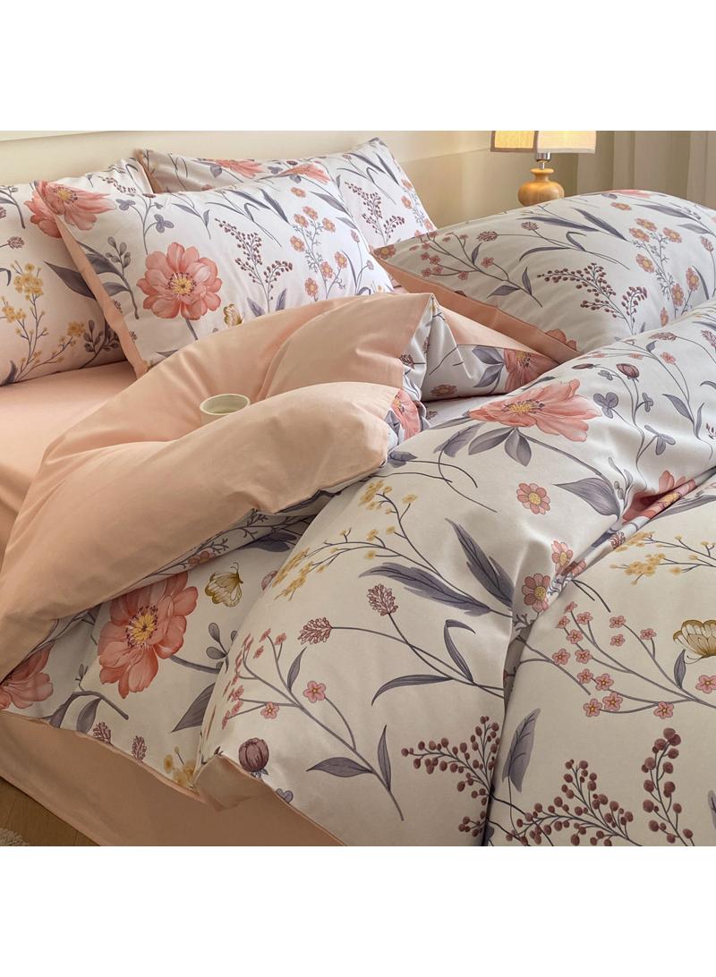 4 Pieces Cotton Comforter Sets Fits 1.5M /1.8M Double Size Bed Housewarming gift Birthday Gift