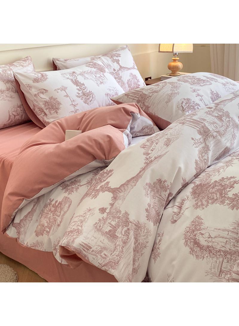 4 Pieces Cotton Comforter Sets Fits 1.5M /1.8M Double Size Bed Housewarming gift Birthday Gift