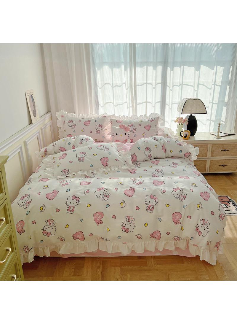 4-Piece Hello Kitty Cotton Comfortable Set Bed Sheet Set Children'S Day Gift Birthday Gift 200X230cm