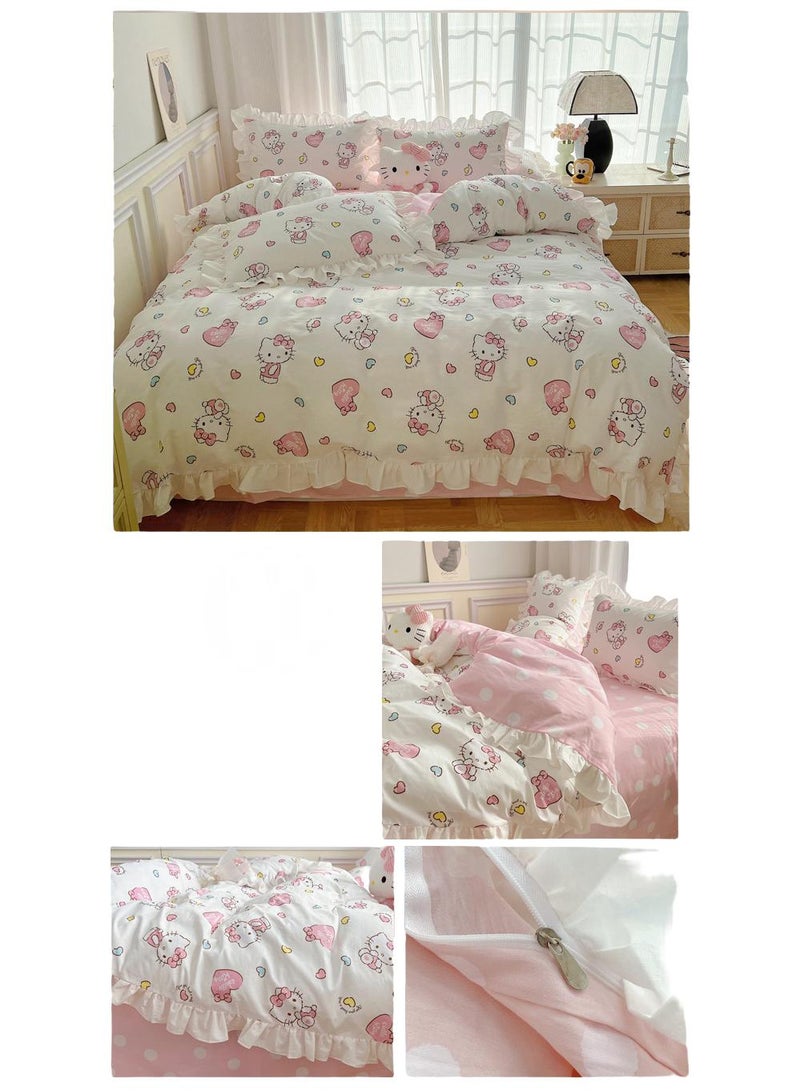 4-Piece Hello Kitty Cotton Comfortable Set Bed Sheet Set Children'S Day Gift Birthday Gift 200X230cm