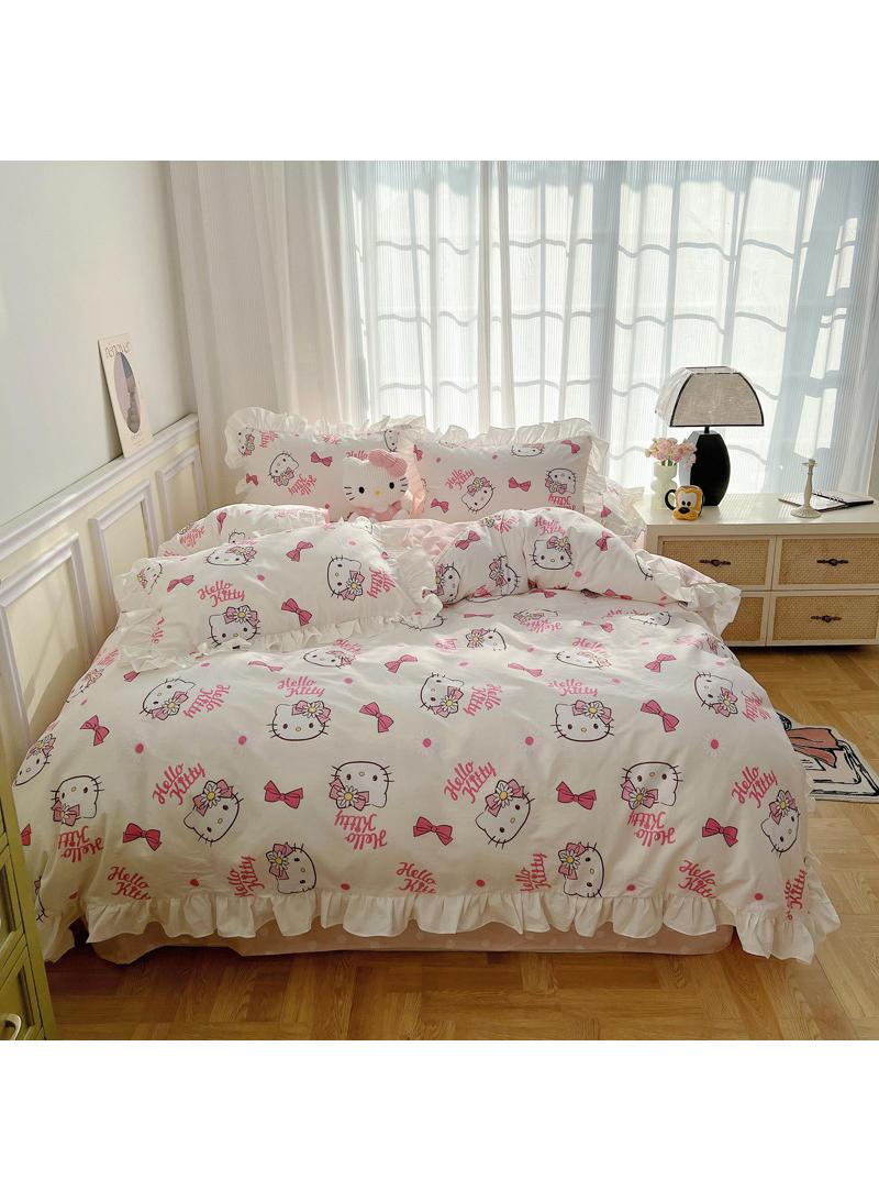 4-Piece Hello Kitty Cotton Comfortable Set Bed Sheet Set Children'S Day Gift Birthday Gift 200X230cm