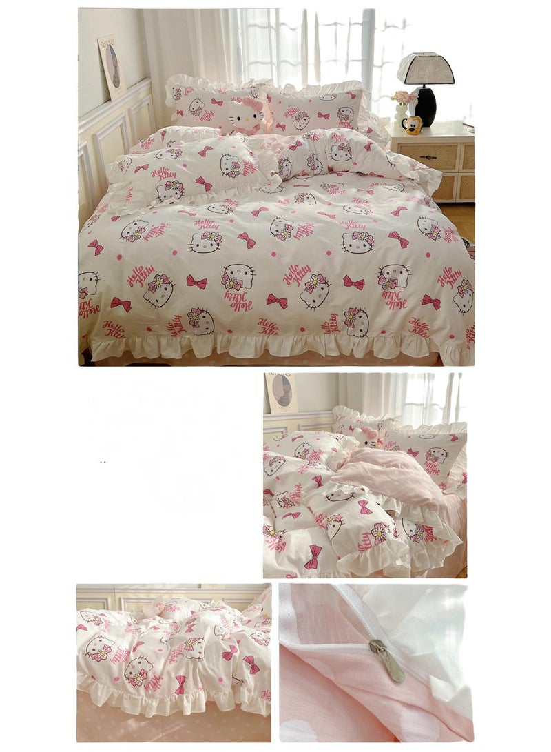 4-Piece Hello Kitty Cotton Comfortable Set Bed Sheet Set Children'S Day Gift Birthday Gift 200X230cm