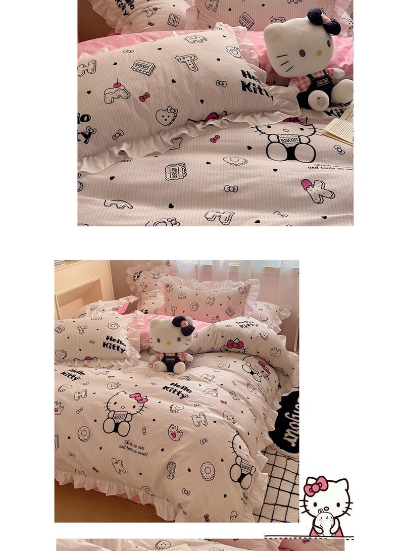 4-Piece Hello Kitty Cotton Comfortable Set Bed Sheet Set Children's Day Gift Birthday Gift 200X230cm