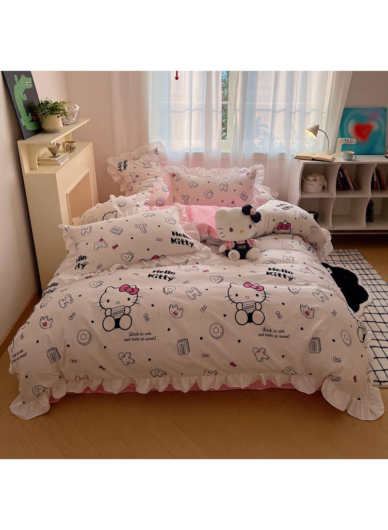 4-Piece Hello Kitty Cotton Comfortable Set Bed Sheet Set Children's Day Gift Birthday Gift 200X230cm