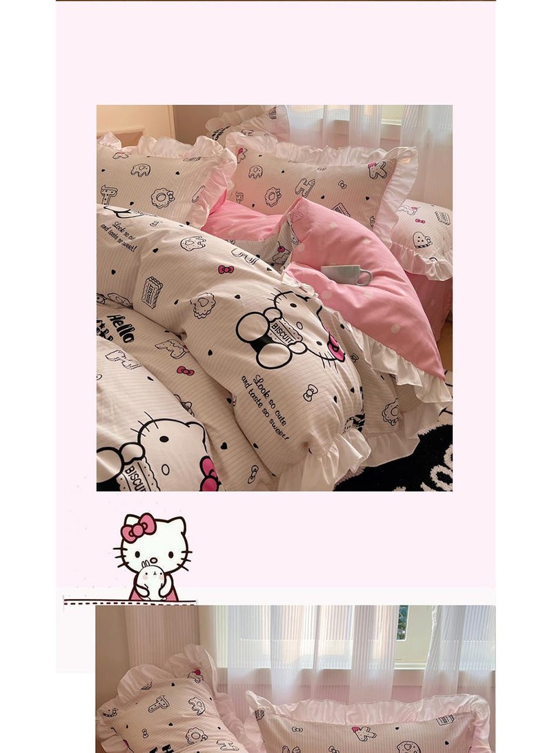 4-Piece Hello Kitty Cotton Comfortable Set Bed Sheet Set Children's Day Gift Birthday Gift 200X230cm