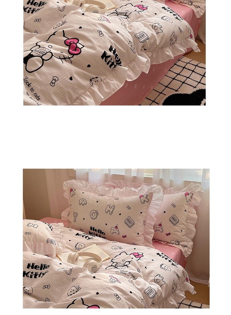 4-Piece Hello Kitty Cotton Comfortable Set Bed Sheet Set Children's Day Gift Birthday Gift 200X230cm