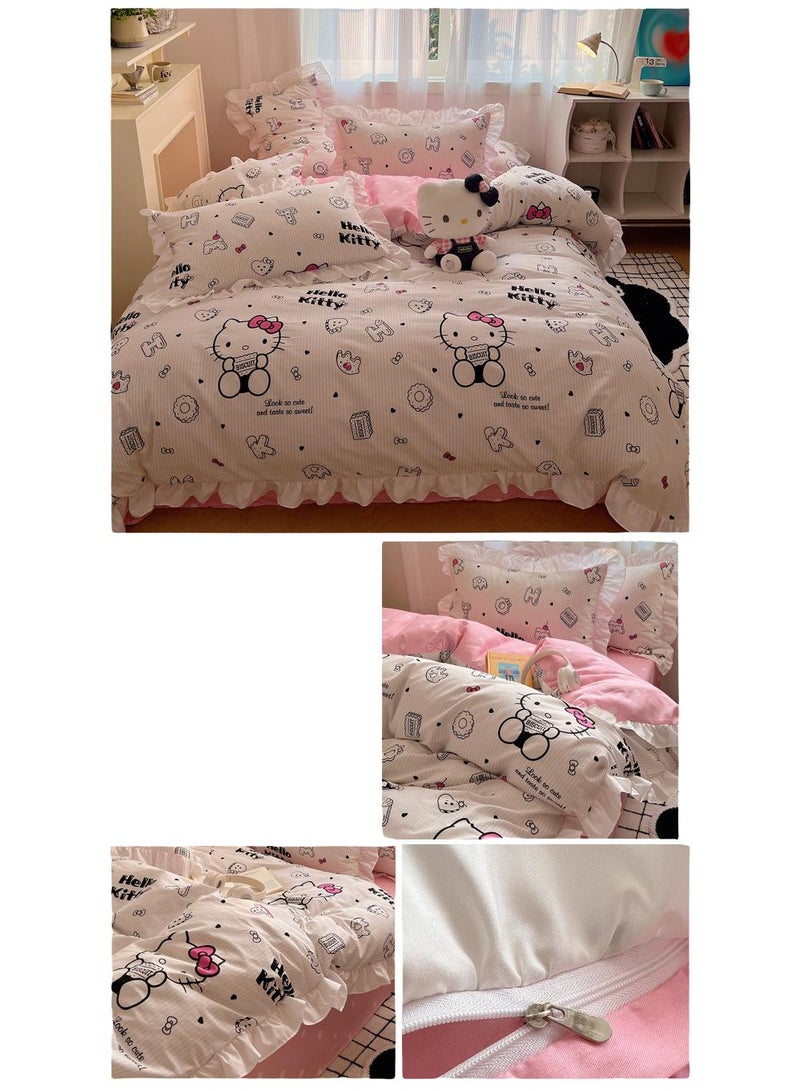 4-Piece Hello Kitty Cotton Comfortable Set Bed Sheet Set Children's Day Gift Birthday Gift 200X230cm