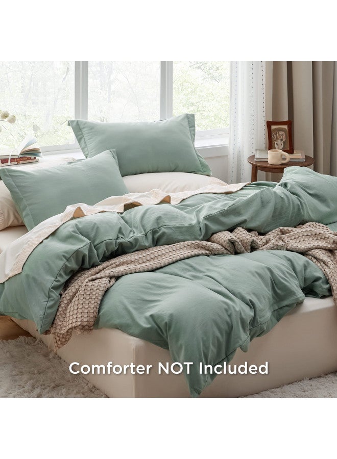 Bedsure Sage Green Duvet Cover Queen Size - Soft Prewashed Queen Duvet Cover Set, 3 Pieces, 1 Duvet Cover 90x90 Inches with Zipper Closure and 2 Pillow Shams, Comforter Not Included