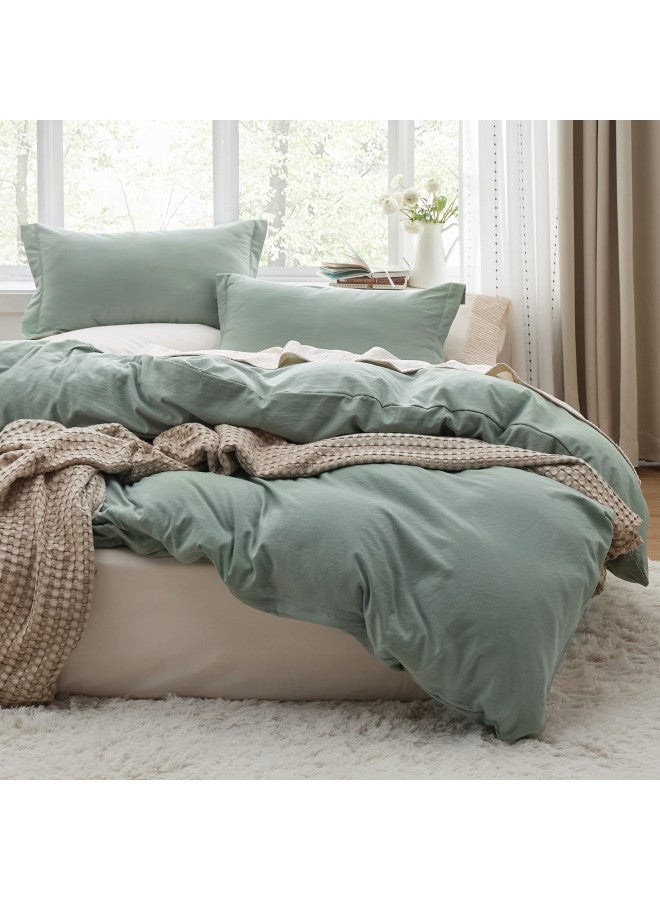 Bedsure Sage Green Duvet Cover Queen Size - Soft Prewashed Queen Duvet Cover Set, 3 Pieces, 1 Duvet Cover 90x90 Inches with Zipper Closure and 2 Pillow Shams, Comforter Not Included