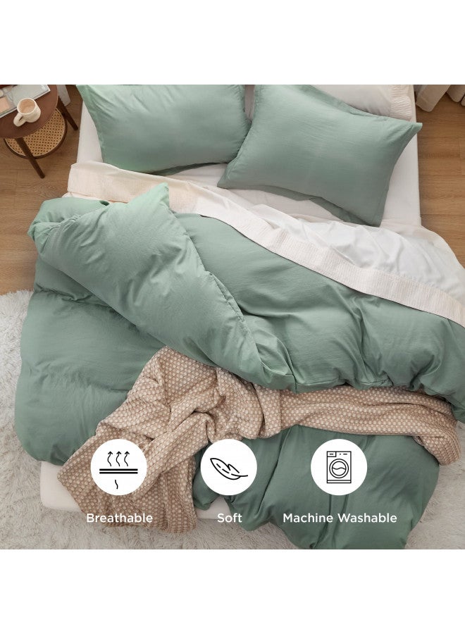 Bedsure Sage Green Duvet Cover Queen Size - Soft Prewashed Queen Duvet Cover Set, 3 Pieces, 1 Duvet Cover 90x90 Inches with Zipper Closure and 2 Pillow Shams, Comforter Not Included