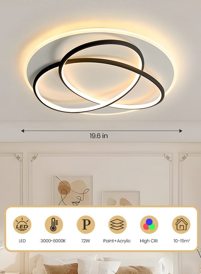 Modern LED Ceiling Light, Simple and High-End Circular Ceiling Lamp for Living Room Bedroom Study, Adjustable Tricolor 72W LED Eye-Caring