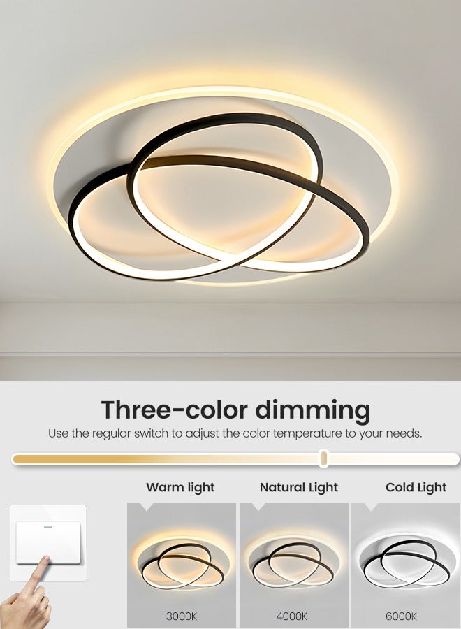 Modern LED Ceiling Light, Simple and High-End Circular Ceiling Lamp for Living Room Bedroom Study, Adjustable Tricolor 72W LED Eye-Caring