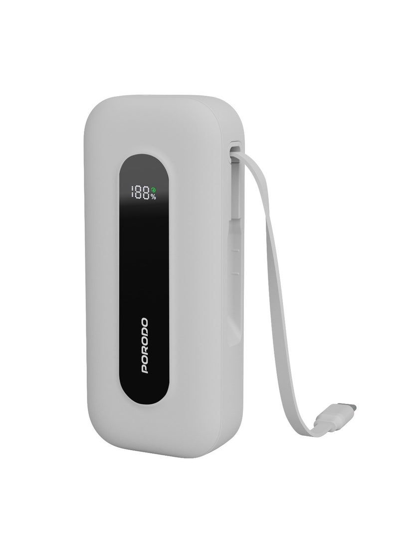 10000mAh Power Bank 58cm Retractable Cable Type-C Input & Output / PD 22.5W / Always on Display / Simultaneous Charging / Quick Charge Function / Multi-Port Output - White