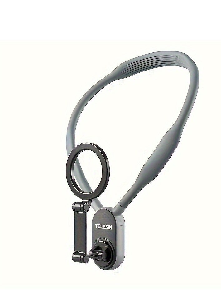 Magnetic Neck Mount for Phones, Cell Phone Holder Stand Hanging on Neck POV/Vlog Selfie Hand Free Necklace Phone Strap Video Recording for iPhone 15 14 13 12 Series Android Phones (grey)