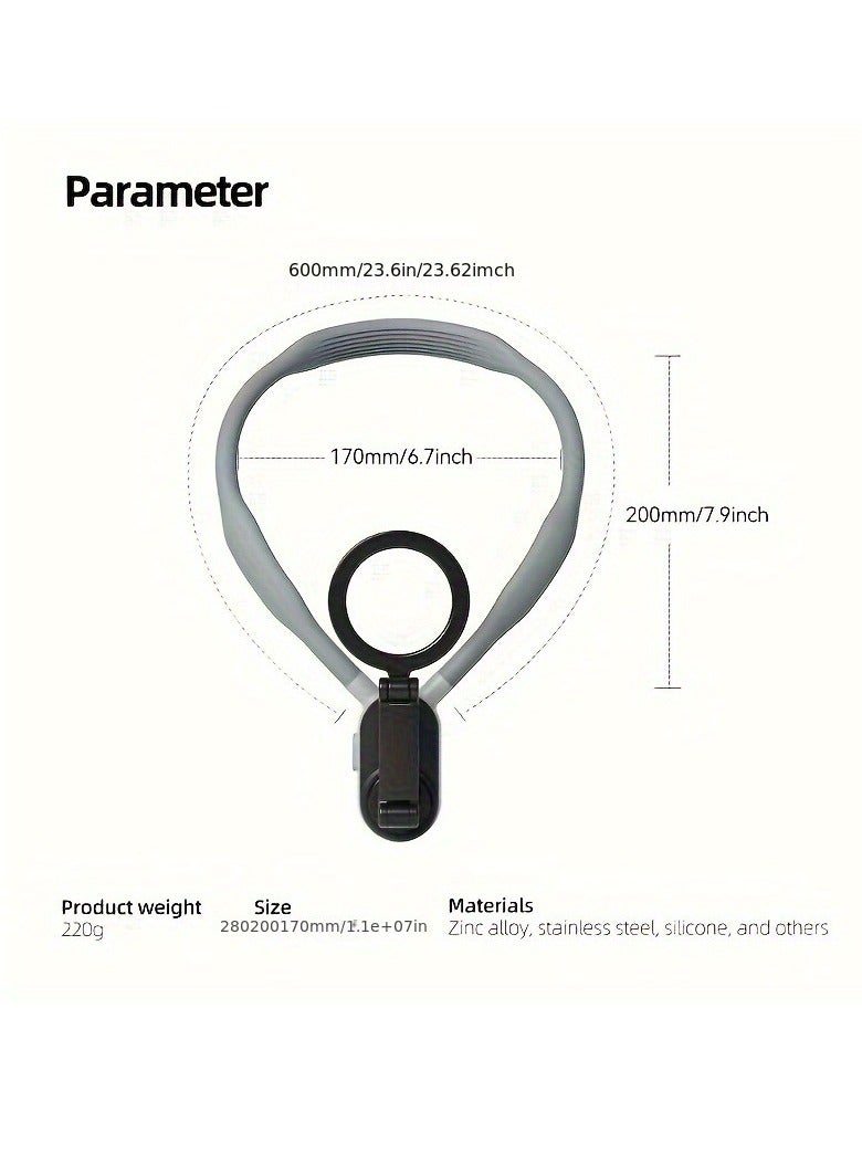 Magnetic Neck Mount for Phones, Cell Phone Holder Stand Hanging on Neck POV/Vlog Selfie Hand Free Necklace Phone Strap Video Recording for iPhone 15 14 13 12 Series Android Phones (grey)
