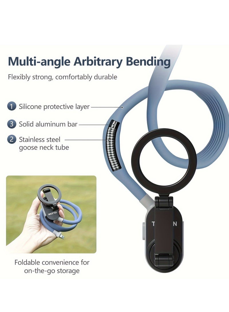 Magnetic Neck Mount for Phones, Cell Phone Holder Stand Hanging on Neck POV/Vlog Selfie Hand Free Necklace Phone Strap Video Recording for iPhone 15 14 13 12 Series Android Phones (Blue)