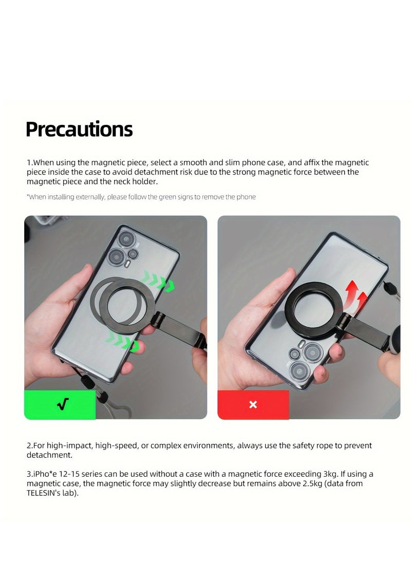 Magnetic Neck Mount for Phones, Cell Phone Holder Stand Hanging on Neck POV/Vlog Selfie Hand Free Necklace Phone Strap Video Recording for iPhone 15 14 13 12 Series Android Phones (Blue)