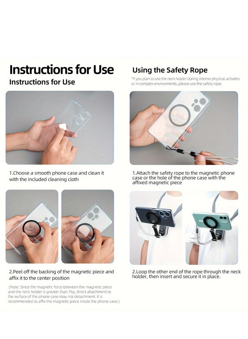 Magnetic Neck Mount for Phones, Cell Phone Holder Stand Hanging on Neck POV/Vlog Selfie Hand Free Necklace Phone Strap Video Recording for iPhone 15 14 13 12 Series Android Phones (Blue)