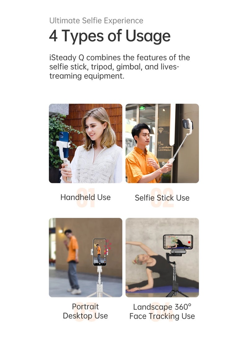 iSteady Q Selfie Stick 360° Rotating Foldable Adjustable Selfie Stand Outdoor Holder Gimbal Stabilizer For iphone Android