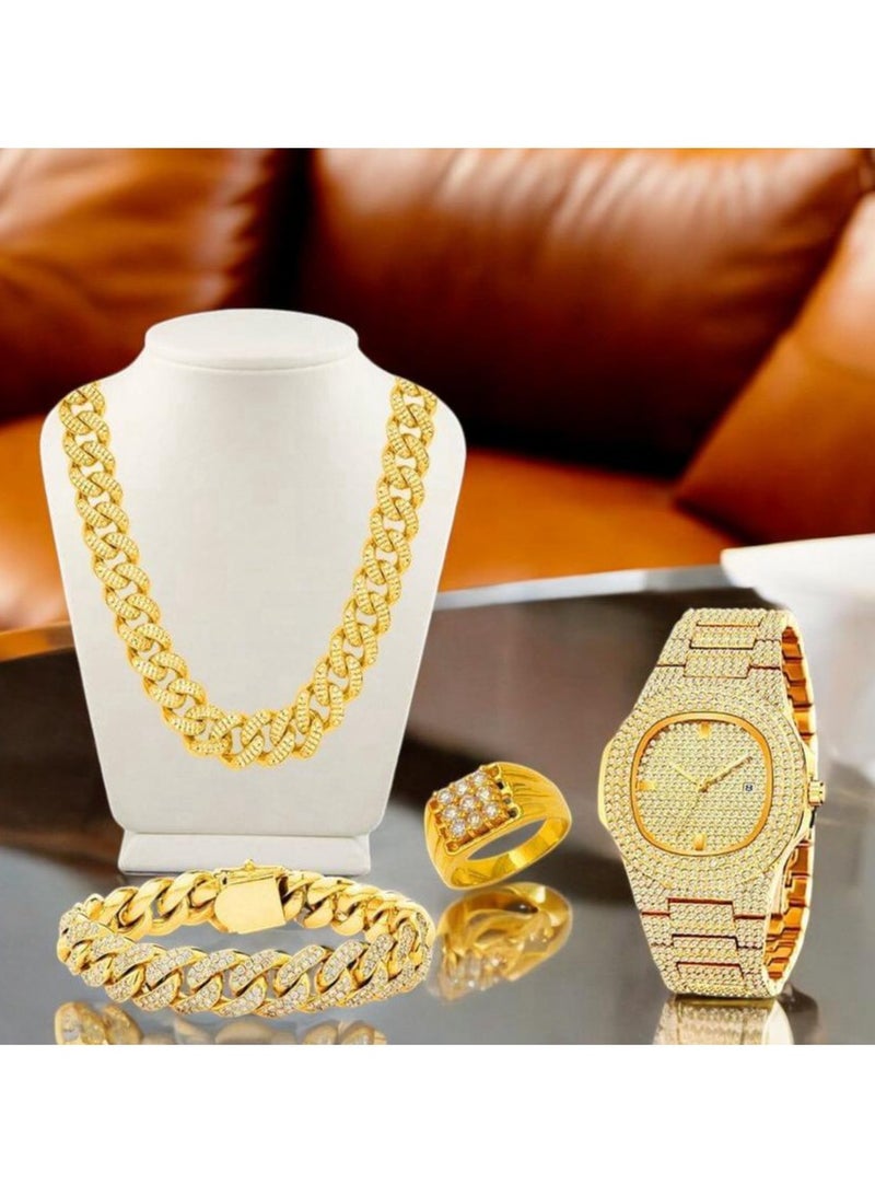 Zarconi Decor Quartz Watch &  Chain Bracelet Ring