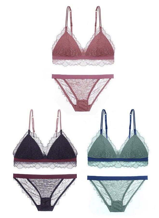 3 Packs For Women's Medium Size Bra and Panty Set Bra Lace Lash Floral Briefs Underwear Triangle Cup Young Girls Underwear Lingerie Bra and Panties Set Multicolour