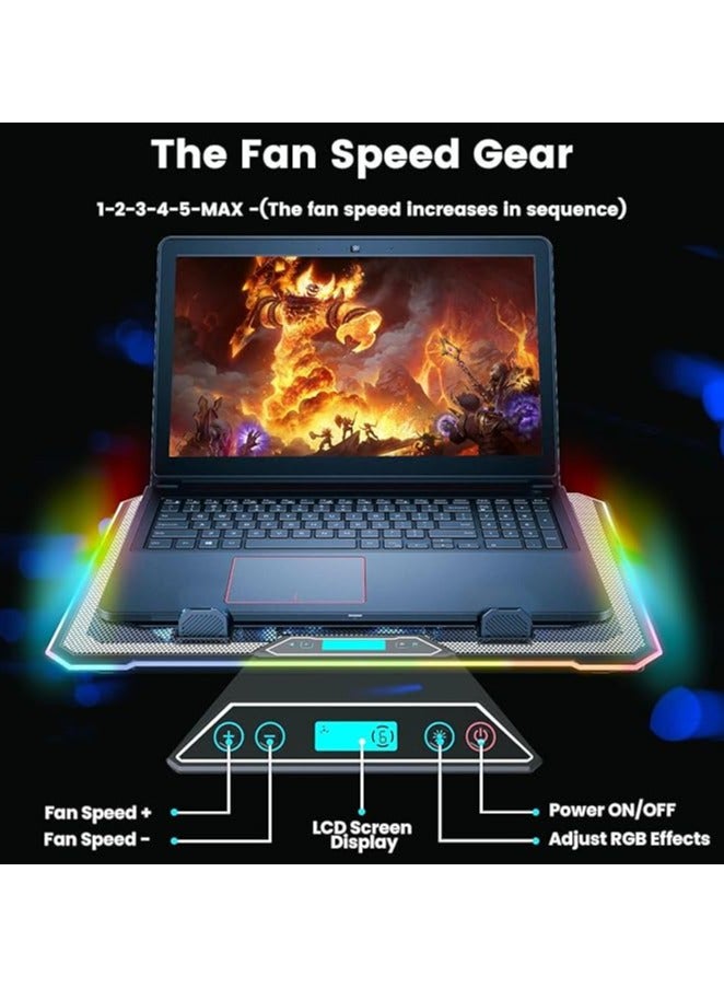 Laptop Cooling Pad Gaming Laptop Cooler, RGB Laptop Fan Cooling Stand with 13 Quiet Cooling Fans for 15.6-17.3 inch laptops, 9 Height Stand, LED Lights & LCD Screen, 2 USB Ports, Lap Desk Use