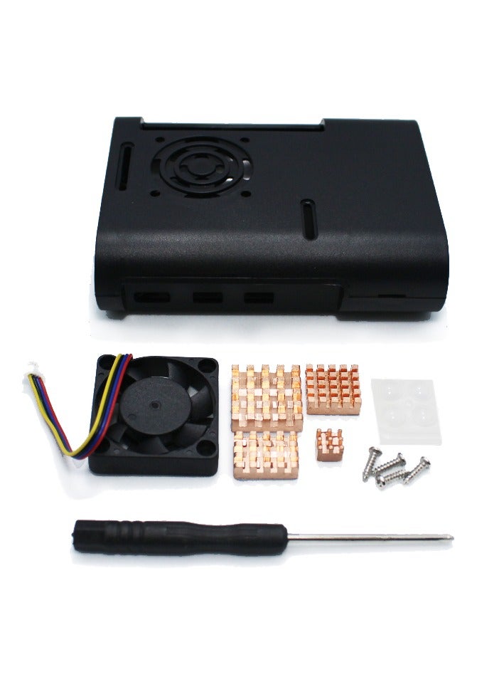 Raspberry Pi 5 Case with Copper Heatsink Cooling Fan Slim ABS Enclosure Box