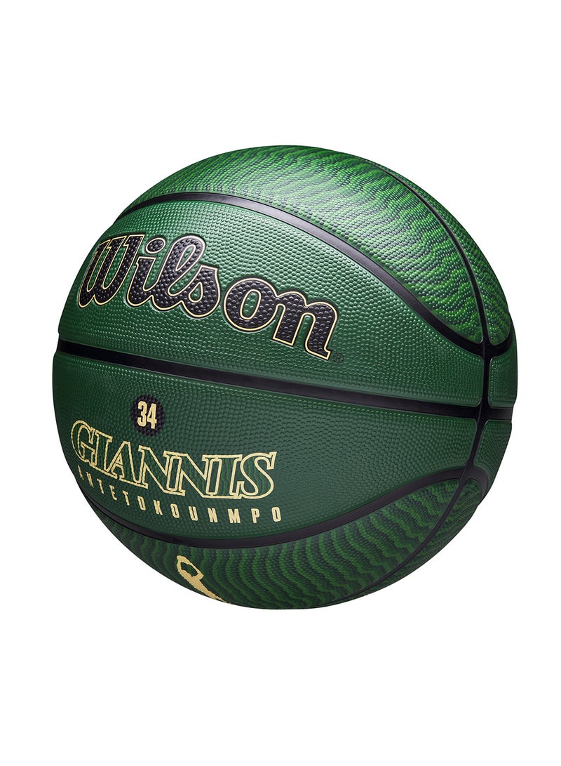 NBA Player Icon Outdoor Basketball - Giannis - Size 7 for +12 years old and Adults - Green/Gold