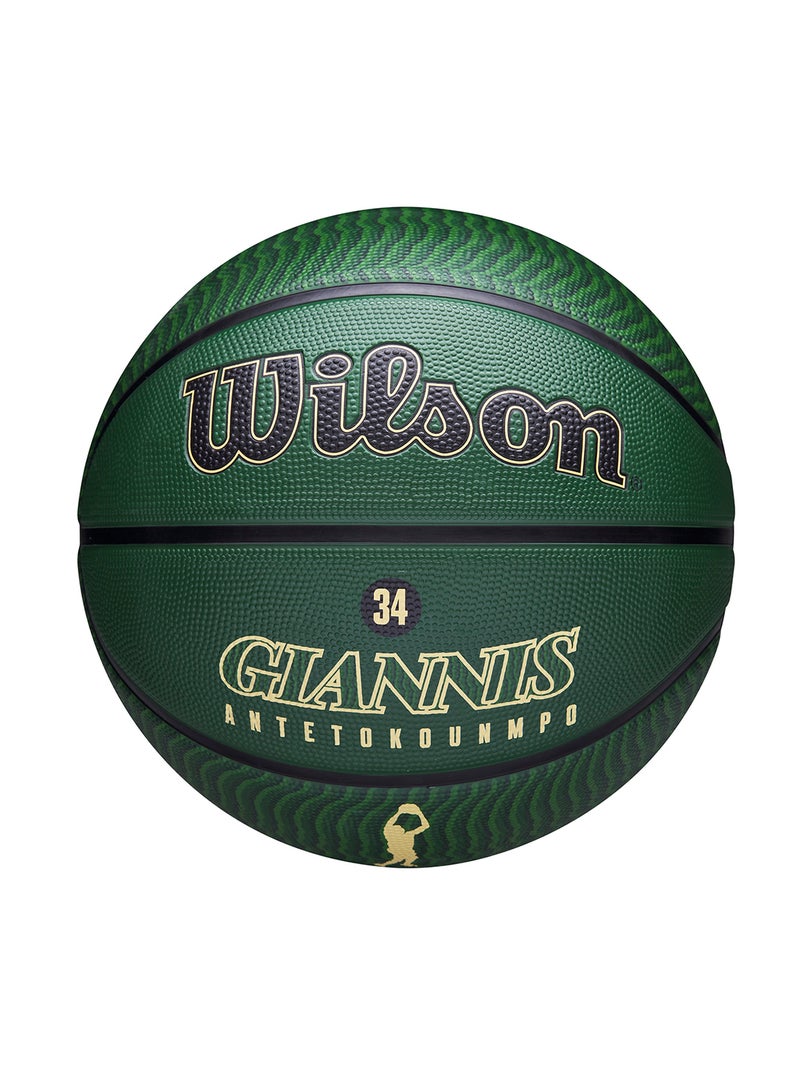 NBA Player Icon Outdoor Basketball - Giannis - Size 7 for +12 years old and Adults - Green/Gold