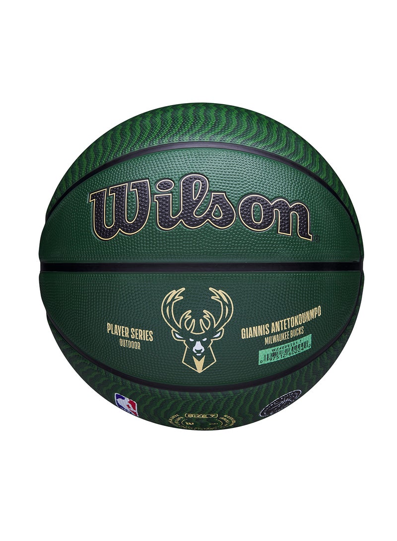 NBA Player Icon Outdoor Basketball - Giannis - Size 7 for +12 years old and Adults - Green/Gold