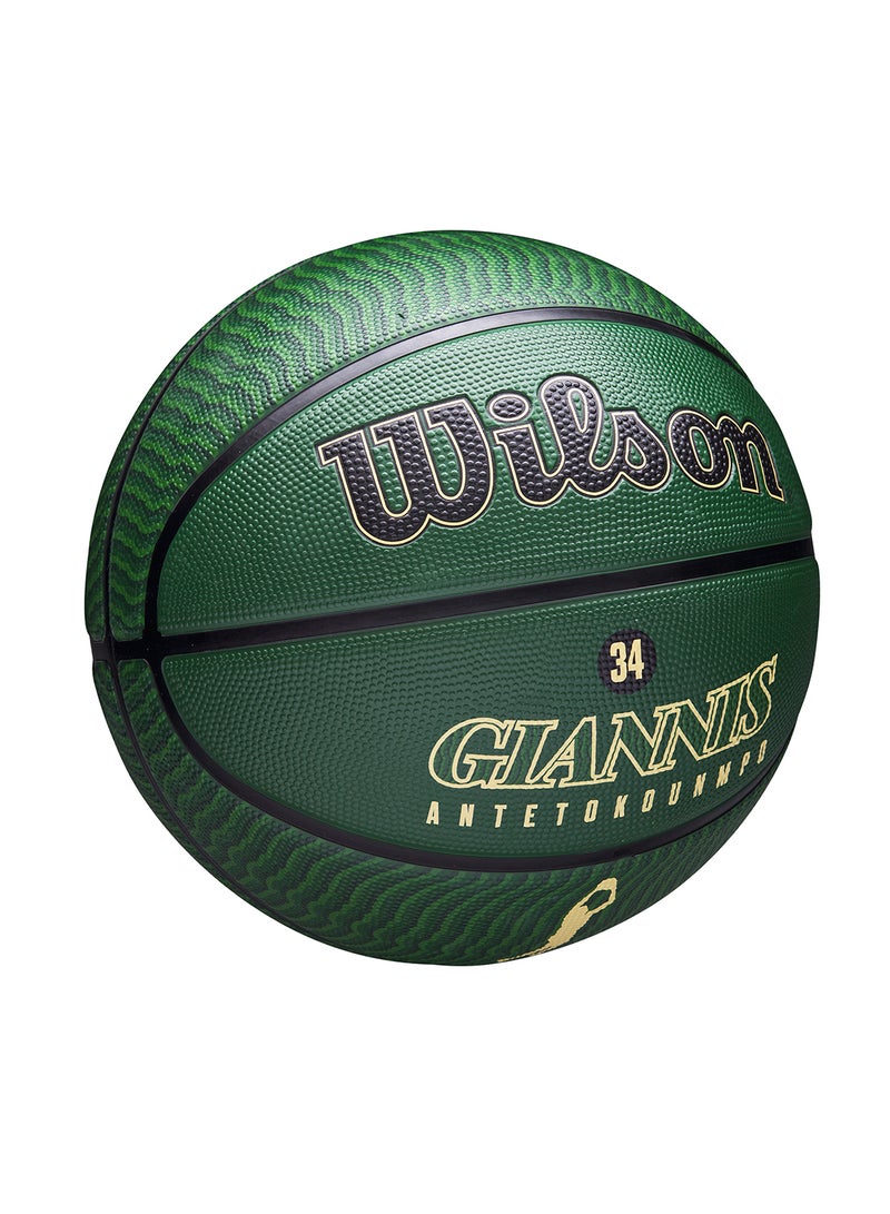 NBA Player Icon Outdoor Basketball - Giannis - Size 7 for +12 years old and Adults - Green/Gold