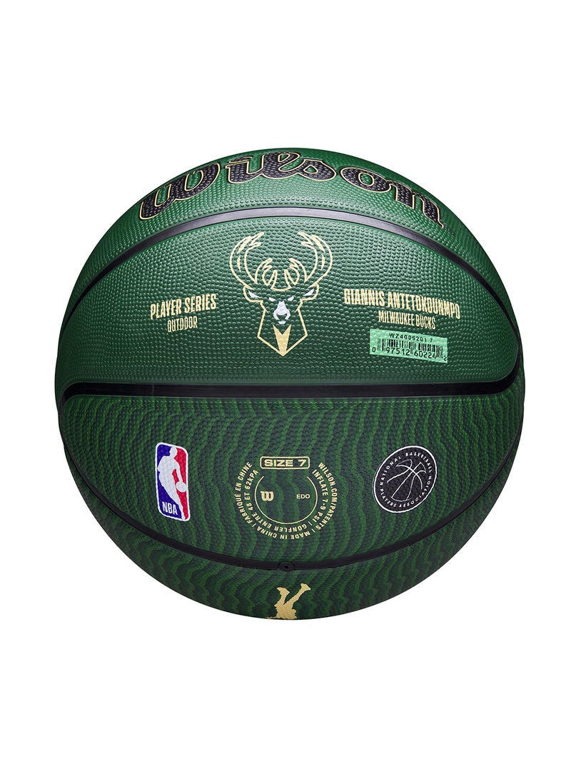 NBA Player Icon Outdoor Basketball - Giannis - Size 7 for +12 years old and Adults - Green/Gold