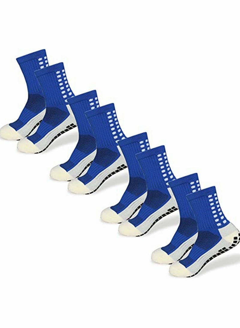 4 Pcs Unisex Non Slip Sport Soccer Socks, Breathable Comfortable Athletic Football Basketball Hockey Sports Grip Socks with Rubber Dots for Men and Women (Blue)