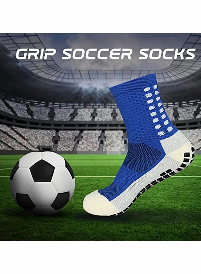 4 Pcs Unisex Non Slip Sport Soccer Socks, Breathable Comfortable Athletic Football Basketball Hockey Sports Grip Socks with Rubber Dots for Men and Women (Blue)